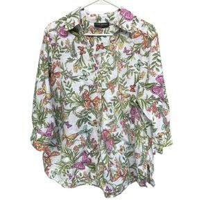 Lane Bryant Cotton 3/4 Sleeve Button Shirt Tunic Plus Size 18  Butterfly Floral